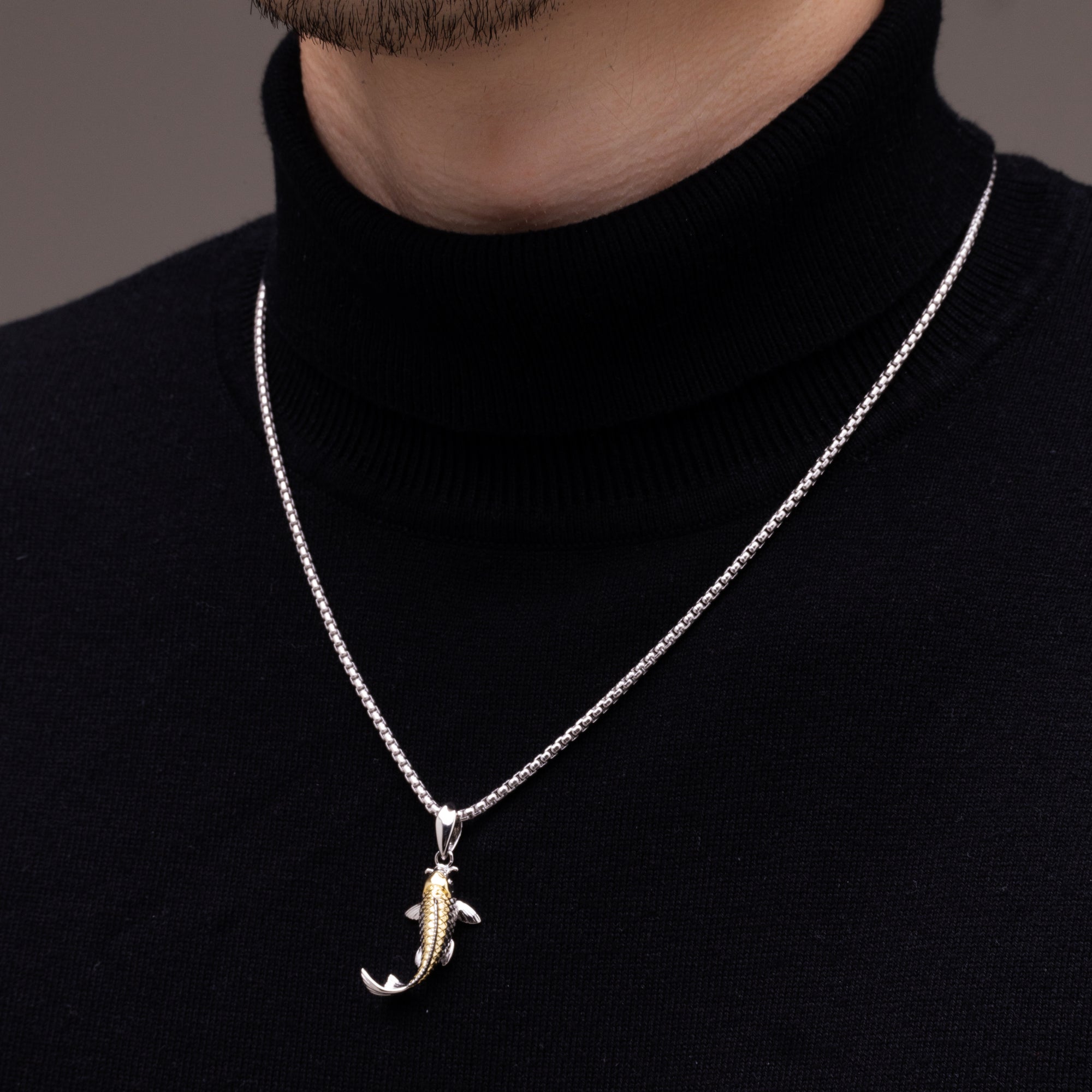 Gold and Silver Koi Fish Necklace - Model front