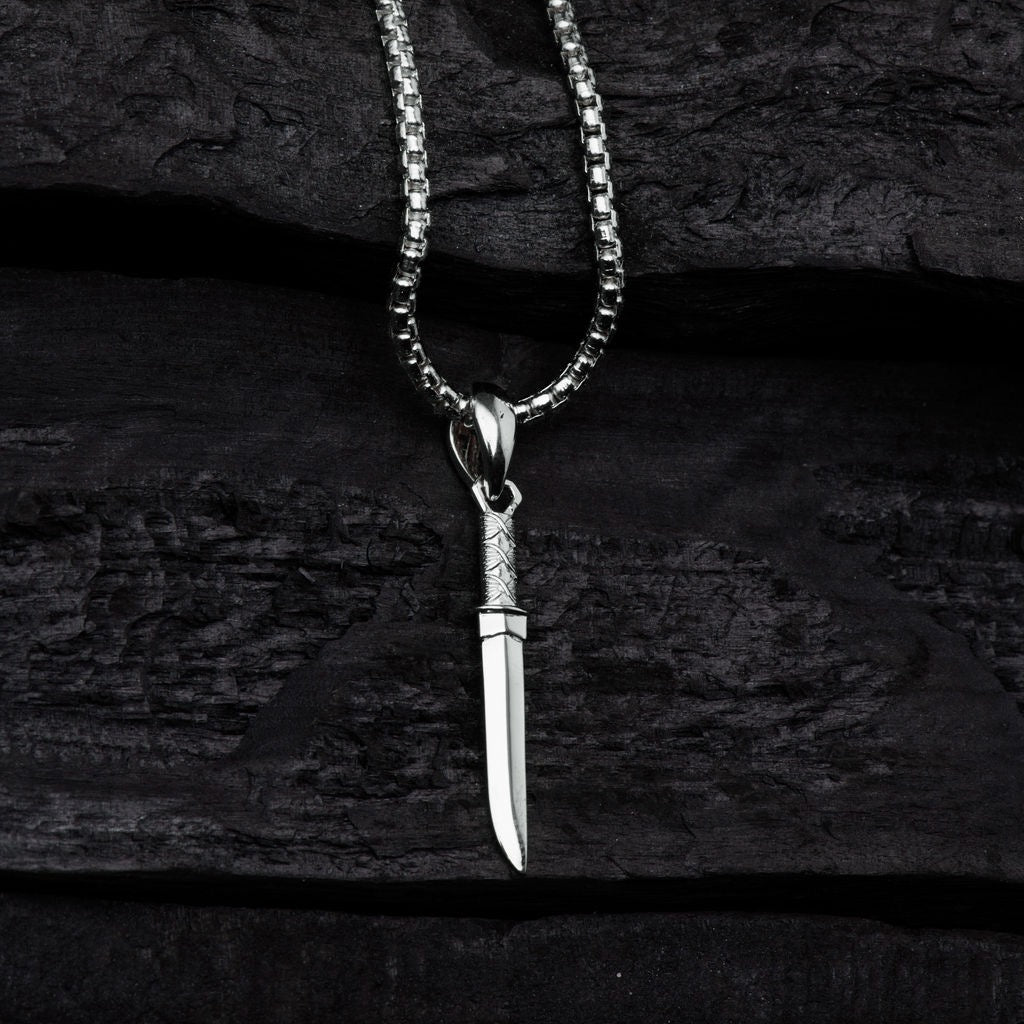 Tanto Short Sword Pendant with Silver Box Chain