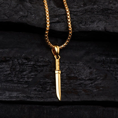 Gold Tanto Short Sword Pendant with Gold Box Chain