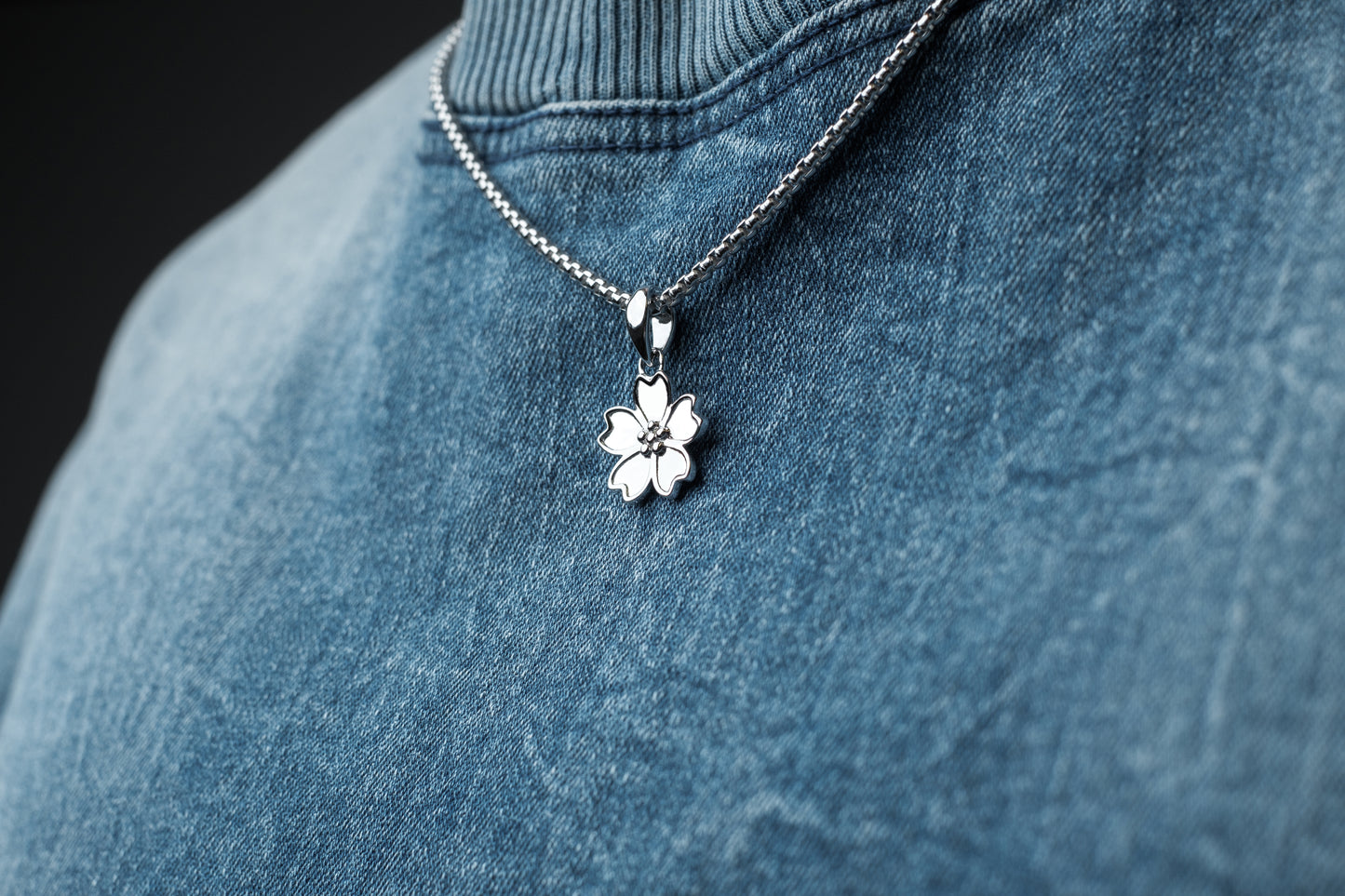 Silver Cherry Blossom Amulet with Chain Necklace