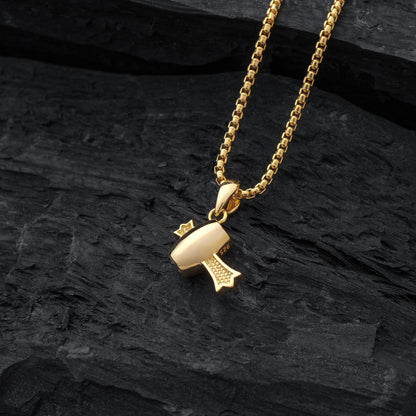 Gold Lucky Hammer Pendant with Gold Box Chain