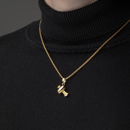 Gold Lucky Hammer Pendant with Gold Box Chain - Model