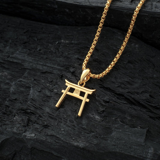 Gold Torii Amulet with Chain Necklace