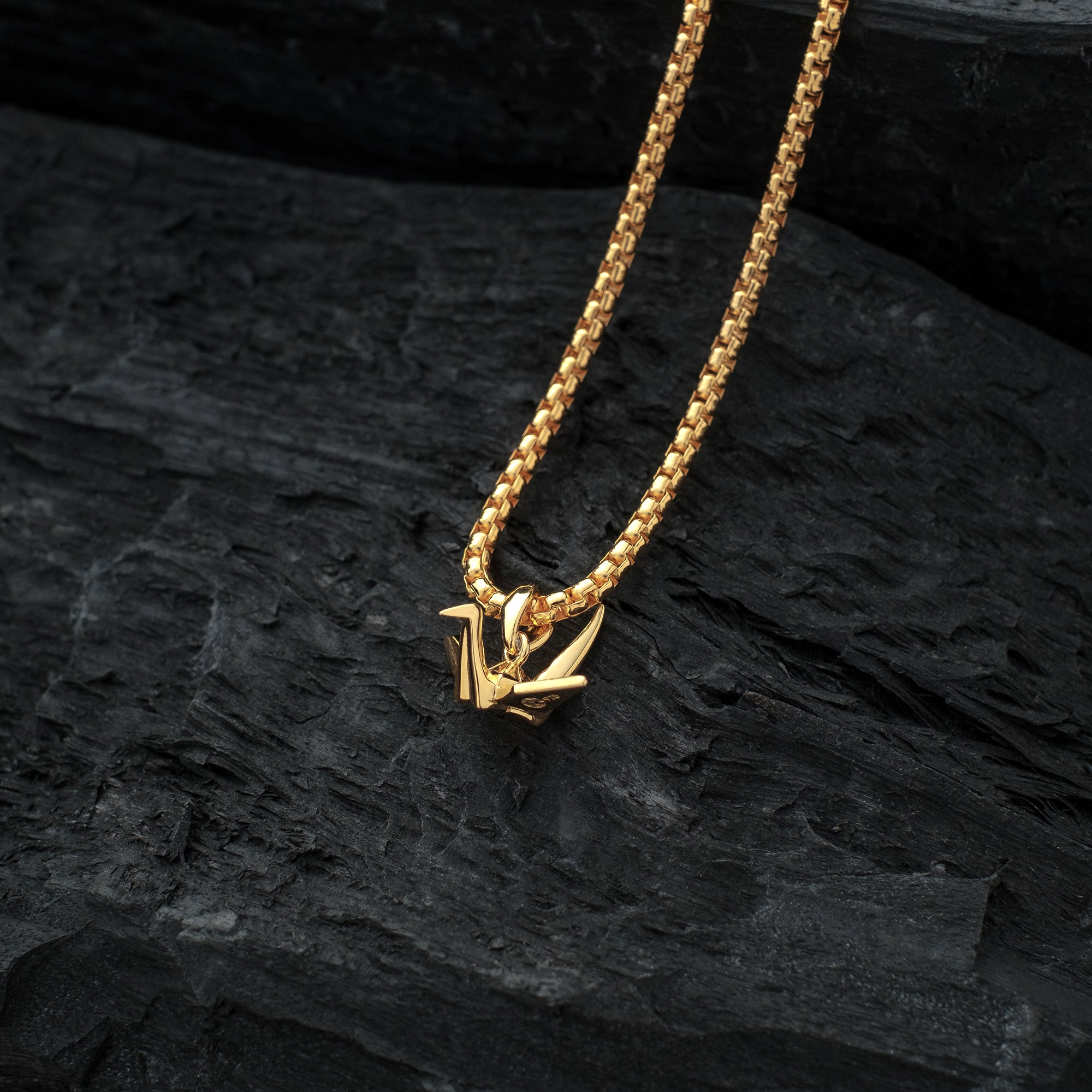 Gold Crane Pendant with Gold Box Chain