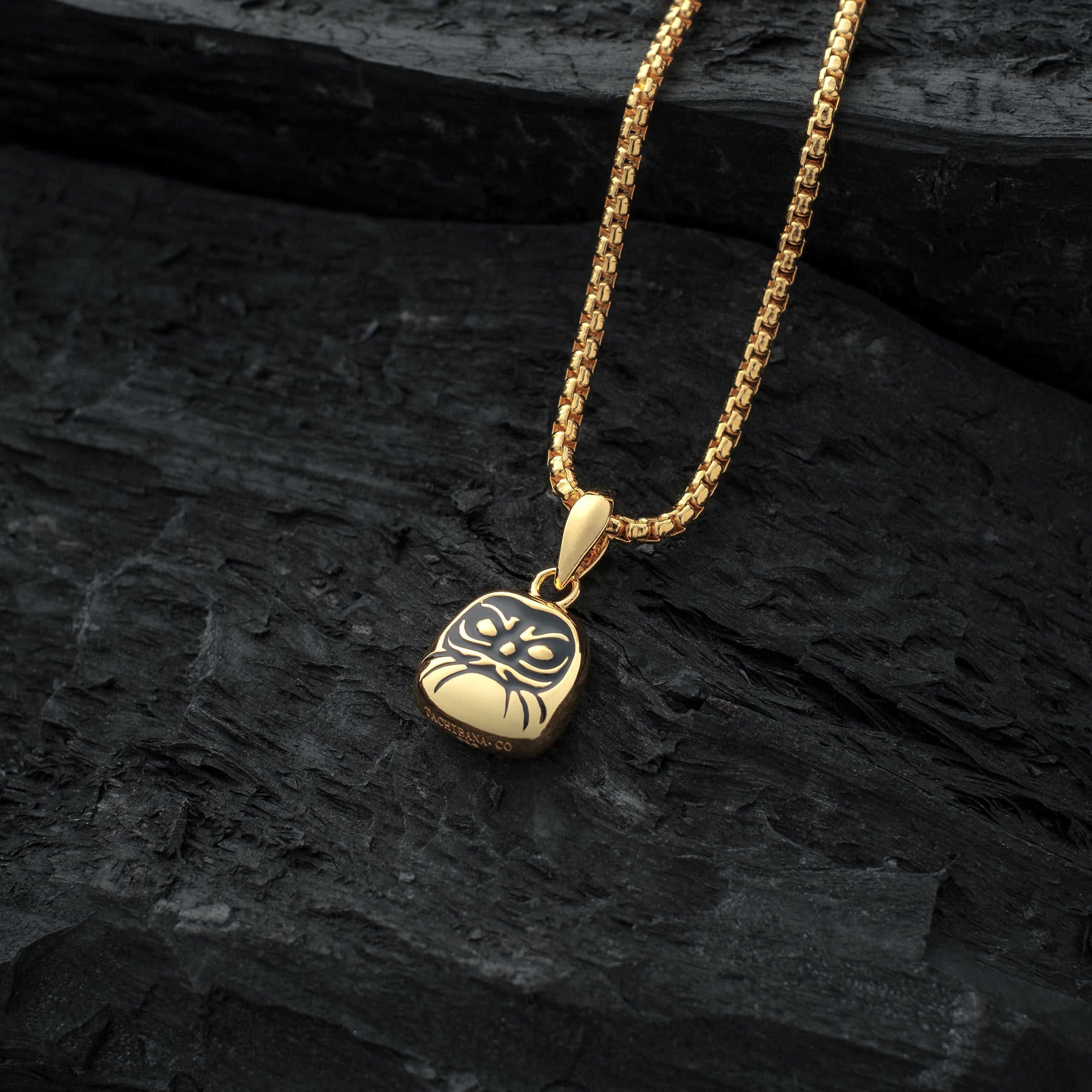 Gold Daruma Pendant with Gold Box Chain