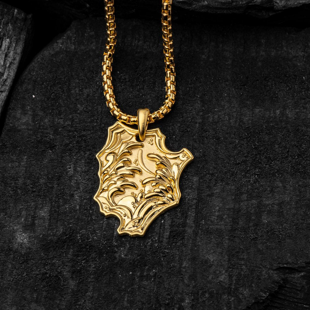 Gold Mushin Pendant with Gold Box Chain