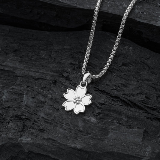 Silver Cherry Blossom Amulet with Chain Necklace