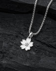 Silver Cherry Blossom Amulet with Chain Necklace