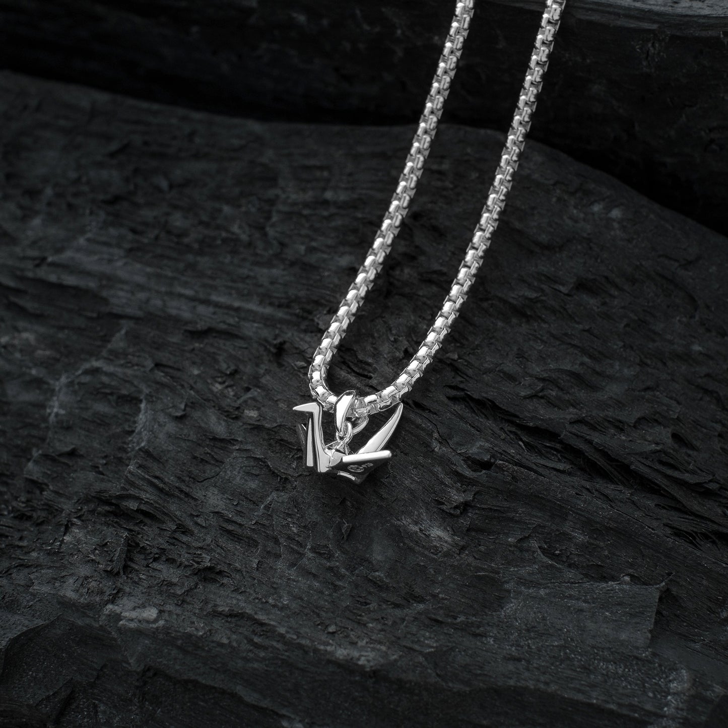 Silver Crane Pendant with Silver Box Chain