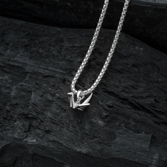 Silver Origami Crane Amulet with Chain Necklace