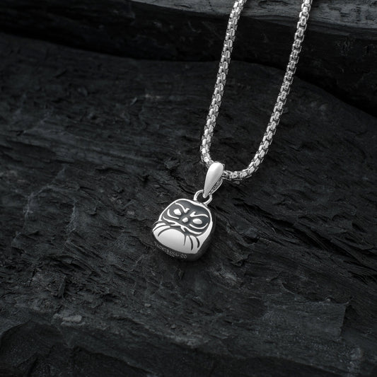 Silver Daruma Amulet with Chain Necklace