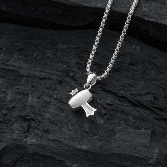 Silver Lucky Hammer Amulet with Chain Necklace