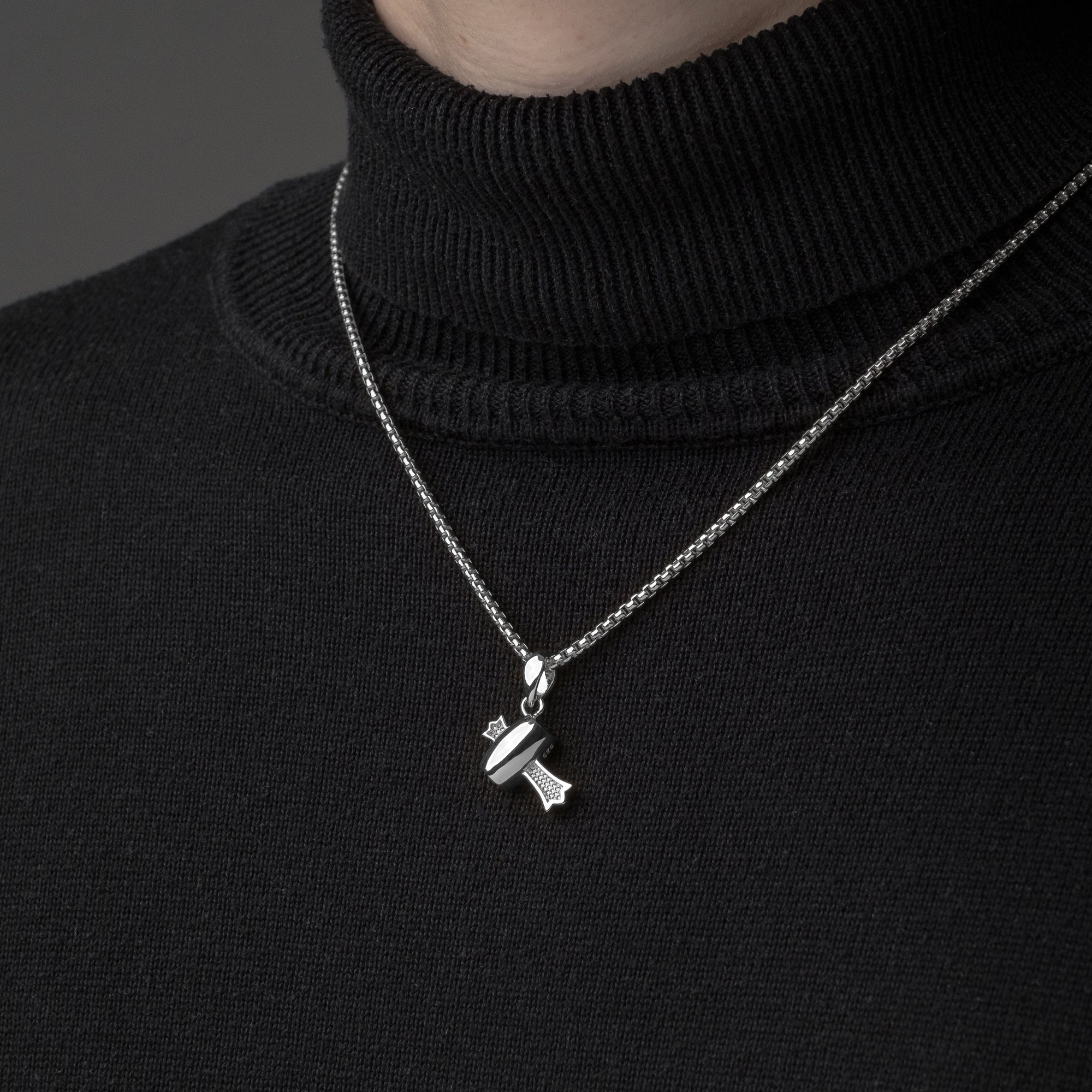 Silver Lucky Hammer Pendant with Silver Box Chain - Model