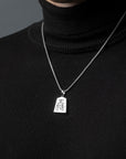 Silver Shogi Pendant - On Silver Box Chain - On model