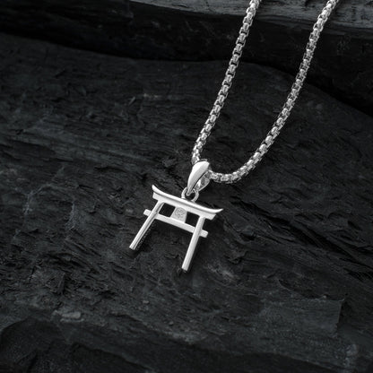 Silver Torii Gate Pendant with Silver Box Chain