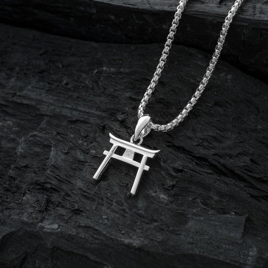Silver Torii Amulet with Chain Necklace