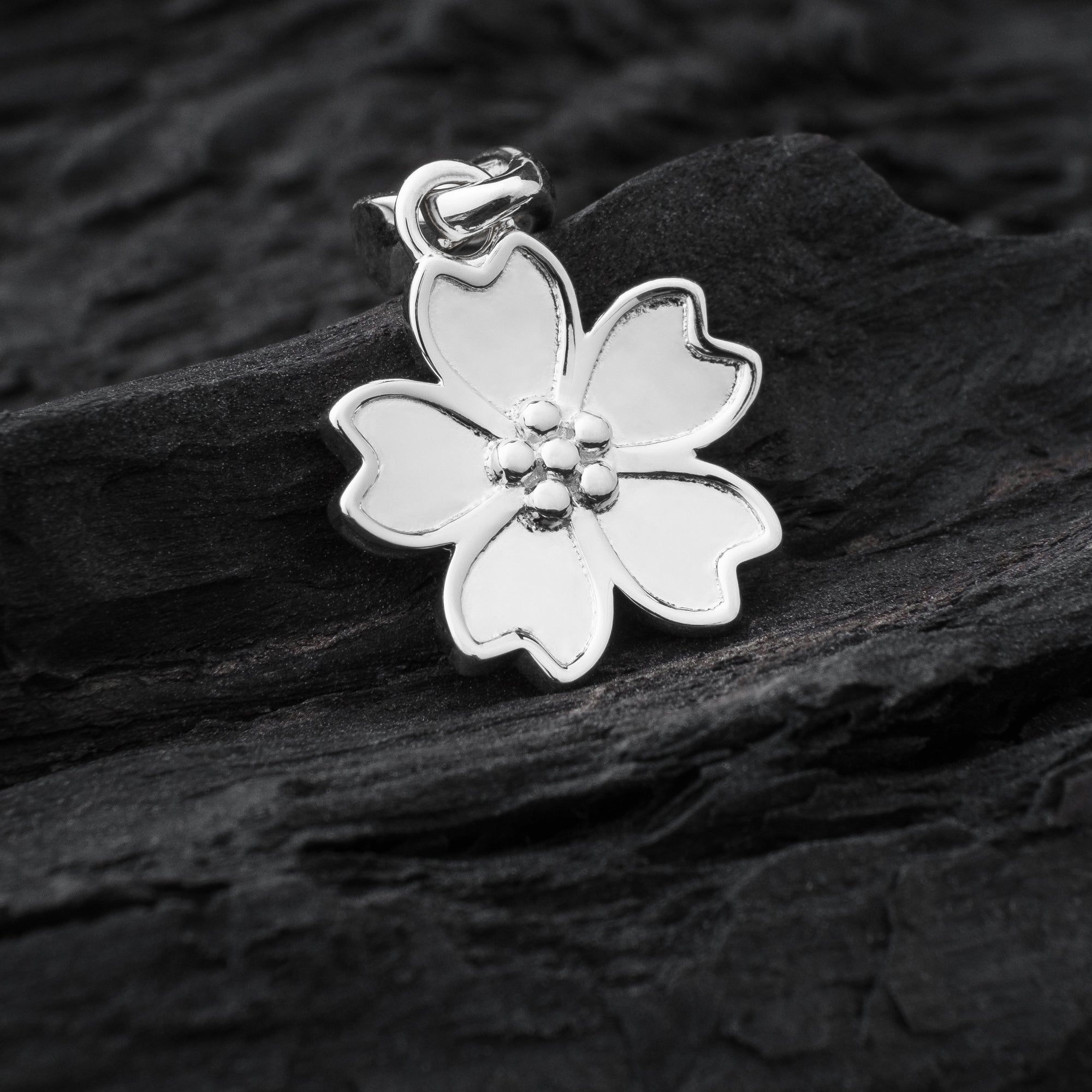 Silver Cherry Blossom Pendant - Front