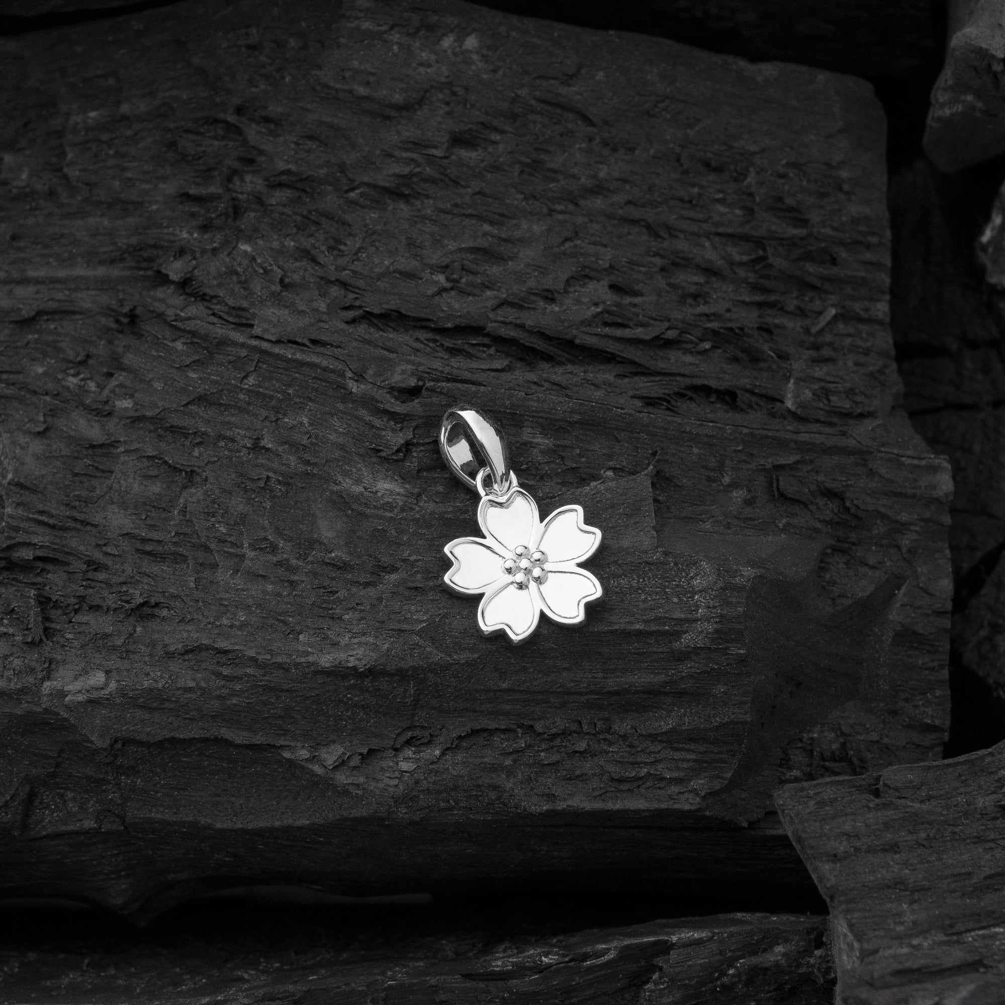 Silver Cherry Blossom Pendant - Top