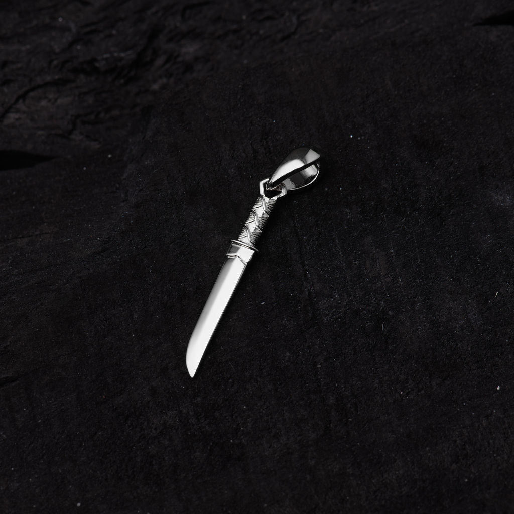 Silver Tanto Short Sword Pendant - Above