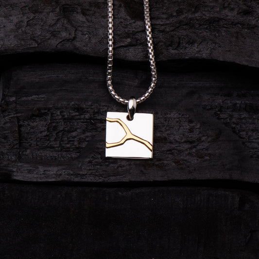 Silver and Gold Kintsugi Amulet with Chain Necklace