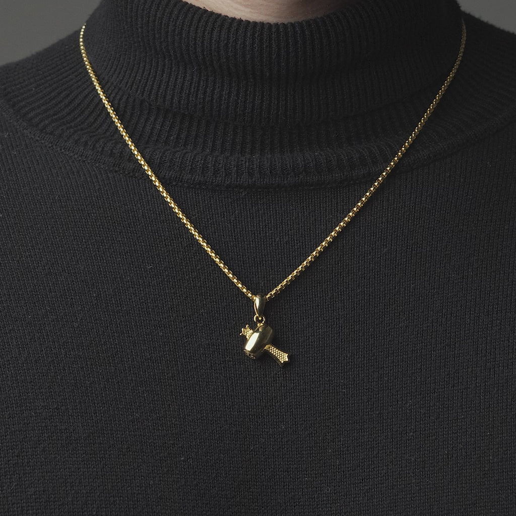 Gold Lucky Hammer Pendant with Gold Box Chain - Video