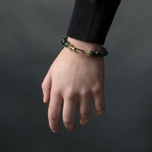 Deluxe Gold Blue Emerald Fuchsite Bracelet - On Arm