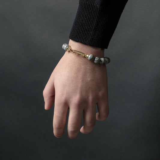 Deluxe Gold Grey Jasper Bracelet - On Arm