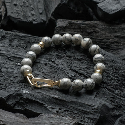 Deluxe Gold Grey Jasper Bracelet - Front